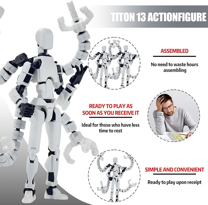2PCS T13 Action Figure Already Assembled, 3D Printed Multi-Jointed Movable Robot 13 Action Figures Desktop Decorations for Game Lovers Toy, for Collectors Desktop Decorations (White Black)
