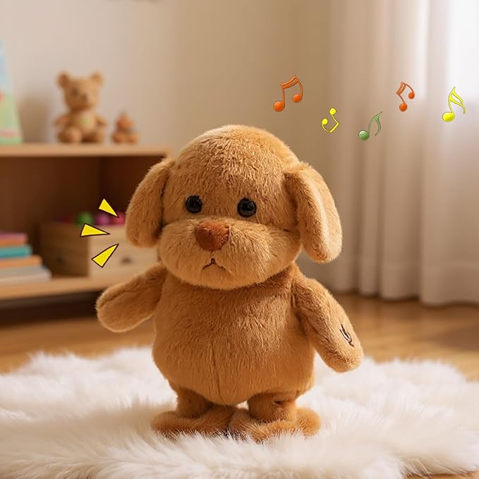 Easfan Talking Puppy Repeats What You Say Walking Singing Stuffed Animal Golden Dog Interactive Plush Toy Funny Animated Toy Mimicking Speaking Birthday for Kids Toddlers,8''