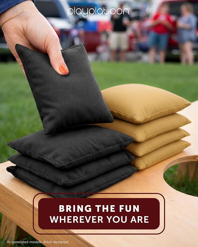 Play Platoon Cornhole Bags Weather Resistant- Set of 8 Regulation Bean Bags for Tossing- Official Professional Size & Weight Corn Hole Bags Two Color All Weather Cornhole Beans Bag Set with Tote Bag