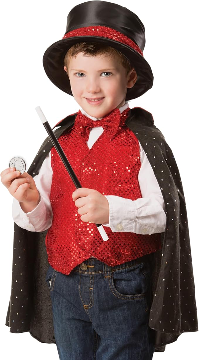 Melissa & Doug Magician Costume Role Play Set - Includes Hat, Cape, Wand, Magic Tricks