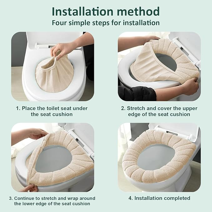 5 Pack Soft Washable Toilet Seat Covers, Thicker & Warmer Stretchable Cloth Pads for Bathroom, Cozy Pink Toilet Accessories Beige