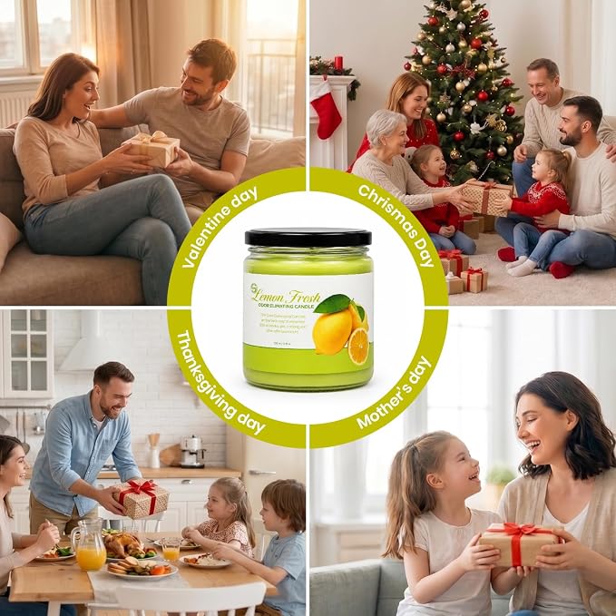Candle Set Odor Eliminating – 2 Pack - 12oz – Long-Lasting Soy Wax Candles – Neutralizes Pet, Kitchen & Smoke Odors – Clean Burn, Eco-Friendly, Aromatherapy Candle (Lemon Fresh)