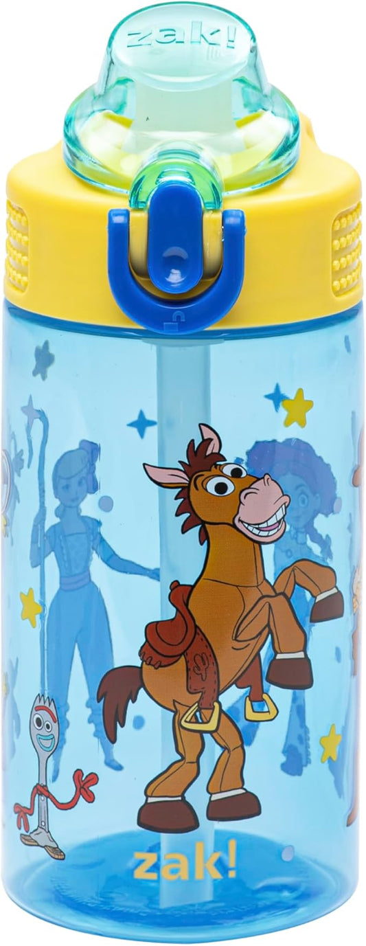 Zak Designs Disney Pixar Toy Story Sage Kids Water Bottle For School or Travel, 16oz Durable Plastic Water Bottle With Straw, Handle, and Leak-Proof, Pop-Up Spout Cover (Woody & Friends)