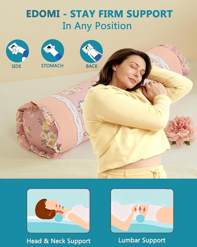 Firm Buckwheat Hull Neck Pillow – Cervical Support with Adjustable Fill 15.7"x4.7", Cervical Pillow for Pain Relief, Ideal for Sleep, Travel Meditation, Pink