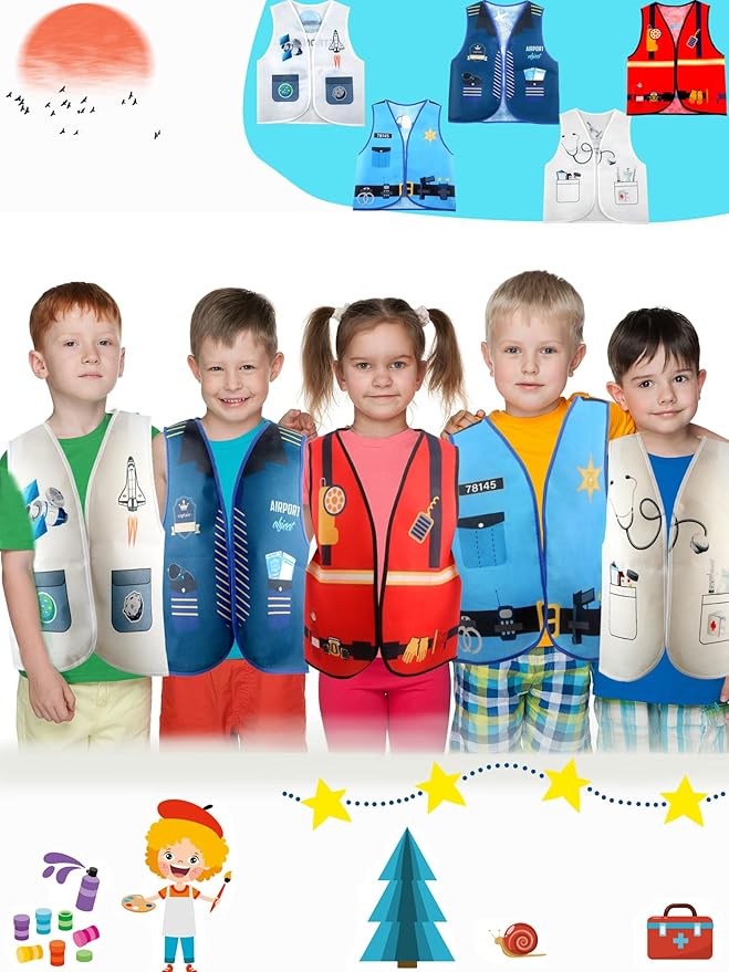 30 Pcs Kids Community Helper Dress Up Vest Bulk Occupation Costume Career Cosplay Clothes for Toddlers Role Pretend Play