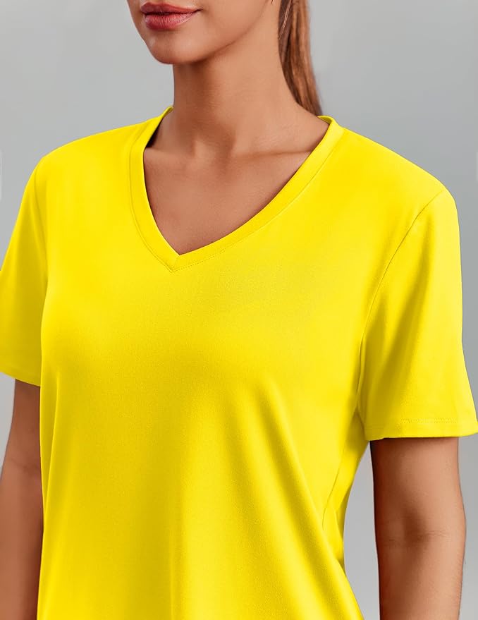 PINSPARK Soft Workout Tops for Women Short Sleeve V Neck Moisture Wicking UPF 50+ Sun Protection Quick Dry Gym Shirts
