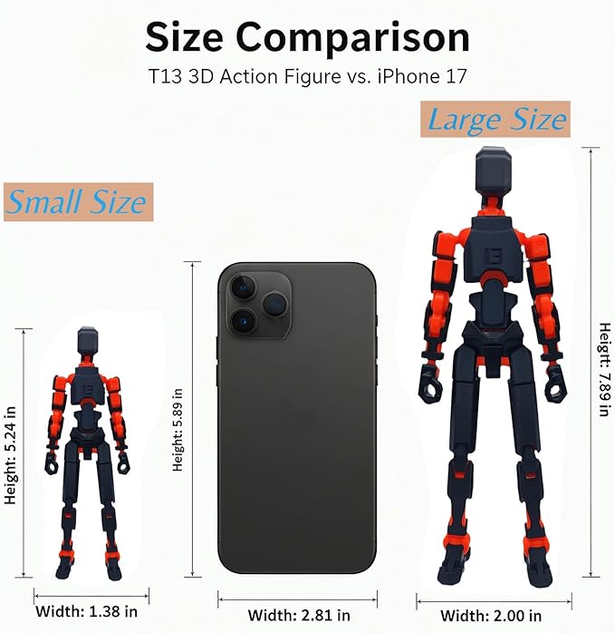 T13 8 inches Large Action Figure (Assembly Completed) Dummy 13 Titan 13 Poseable Collectible Highly Detailed Sculpting & Accessories for Display and Play (Black Orange)