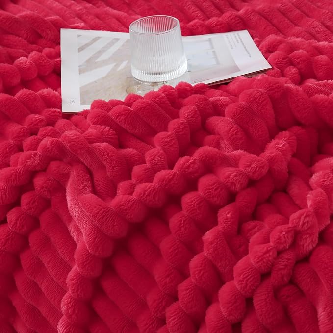 Cherry Red Throw Blanket for Couch Sofa 50x60 inches Striped Design | Fleece Blankets Room Home Decor Lightweight Plush Soft Cozy Gifts for Women Mom