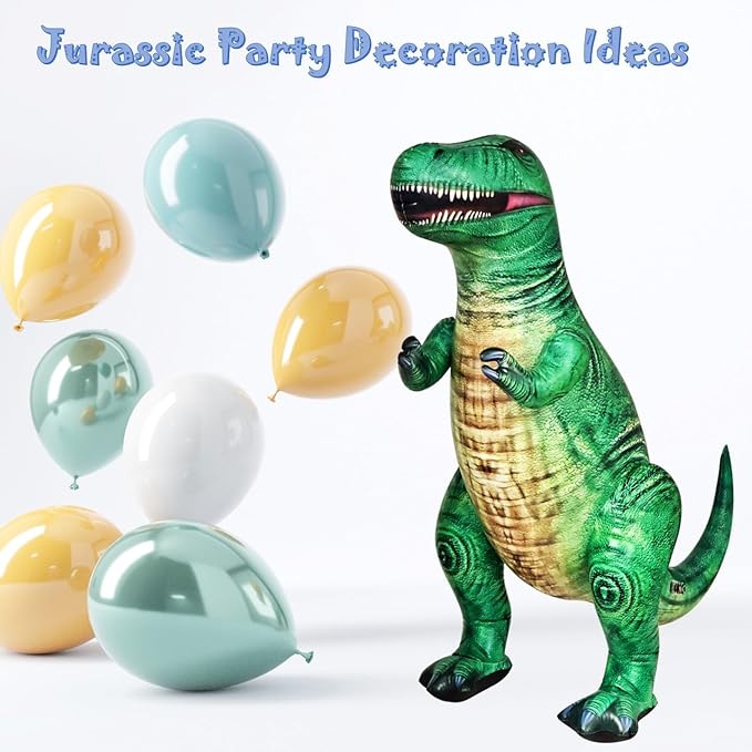 Jet Creations T-Rex Inflatable 43" Lx37 H, Ages 3+ Dinosaur Toy – Party Decoration, Pool Play, Yard Display, Jurassic Themed Photo Prop, VBS, Wild Green, 1 pc