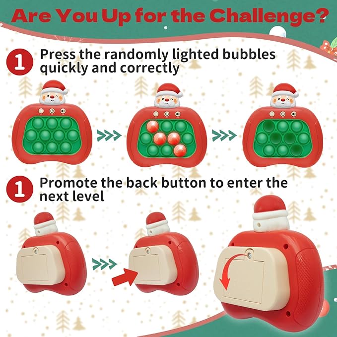 Pop Fidget Game Toys for Christmas, Santa Claus Light Up Fidget Toy Electric Pop Bubble Game Controller Handheld Puzzle Game Sensory Toys for Kids Christmas 2025 Gifts for Kids