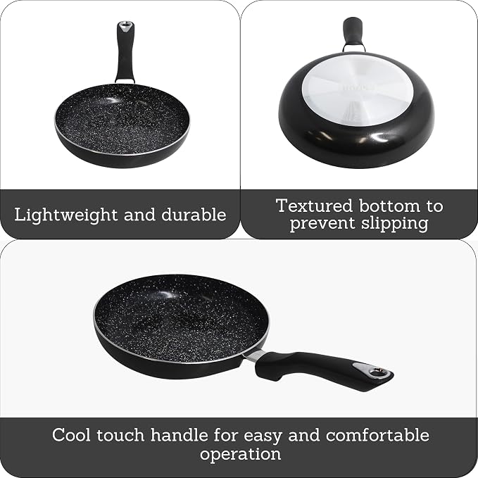 IMUSA 8 Inch Bistro Cera Aluminum Speckled Black Ceramic Fry Pan | Speckled Ceramic Nonstick Coating, Cool-Touch Handle, Ideal for Pan-Frying and Sautéing, Great for Everyday Home Cooking