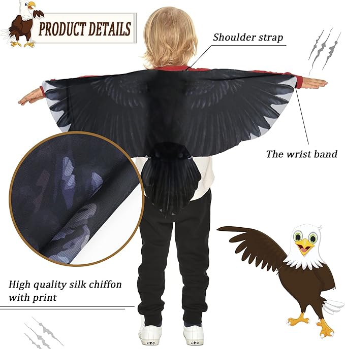 Bird-Costume-Parrot-Wings for Kids with Bird Headbands, Boys Girls Eagle Dress-up Cape Halloween Party Favors Gifts