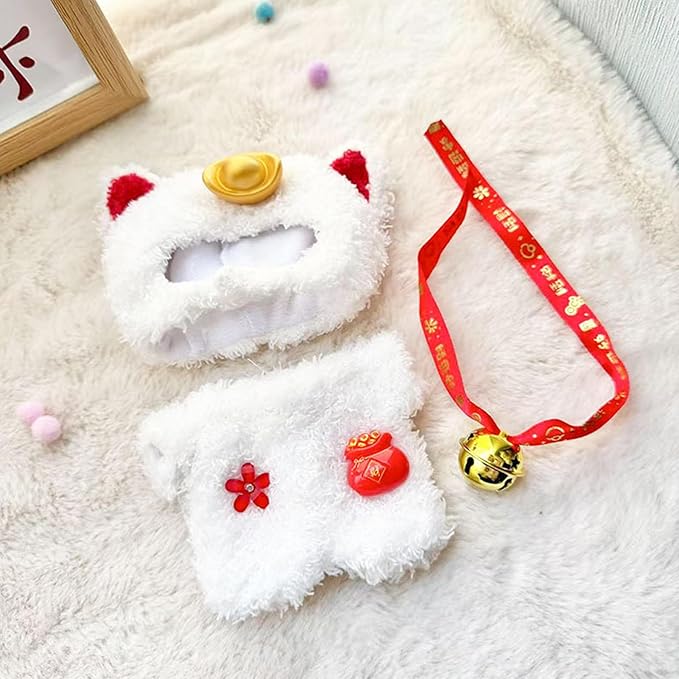 Clothes for 15/17cm Doll (No Doll), Fashion Outfit Set - Hat + Jumpsuit + Bell, Cute Dress Up Accessories (Kitten)