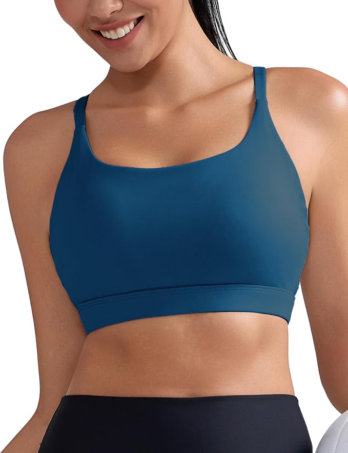 RUNNING GIRL Sports Bras for Women,Light Impact Molded Cup Strap Sports Bra with Sewn in Pads,Best for A-C Cup
