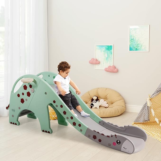 BABY JOY Toddler Slide, Kids Large Slide Play Climber Set with Long Slipping Slope, Basketball Hoop and Ball, Enclosed Steps, Easy Assemble Indoor Outdoor Backyard Freestanding Slides for Kids Age 1-8