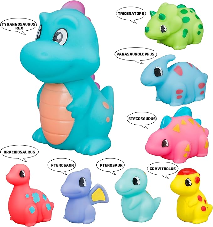 8Pack Dinosaur Light up Bath Toy Set, Flashing Color Changing Light in Water, Floating Dino Bathtub Bathroom Tub Pool ShowerToy for Kid Toddler Christmas Boys Gifts