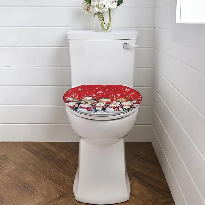 Christmas Penguin Toilet Tank Cover for Xmas Decor Rv Oblong Toilet Seat Cover with Elastic Edges Bathroom Decoration Accessories,Replacement