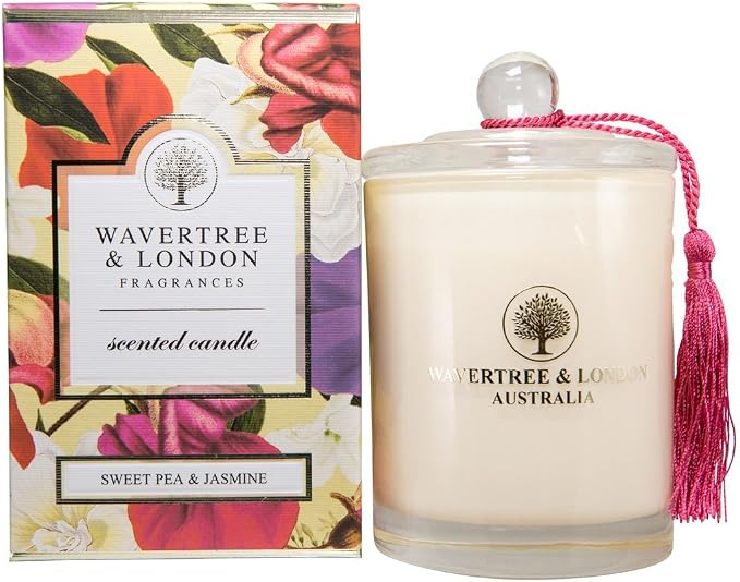 Wavertree & London Organic Sweet Pea & Jasmine Scent Soy Wax Candle | Non Toxic 100% Cotton Wick Triple Scented Pure Natural Soy Wax Candles, Hand Poured in Australia | 60 Hours Burning Time, 11.66 Oz