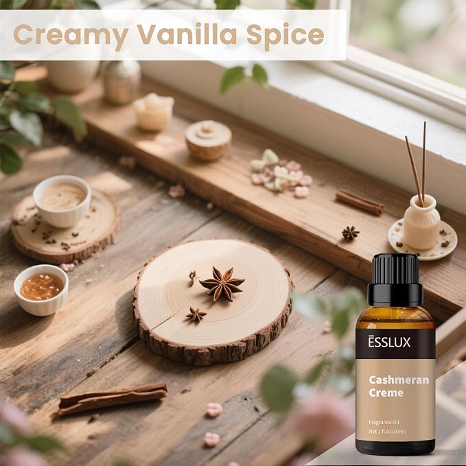 Fragrance Oil, ESSLUX Cashmeran Creme Large Single Essential Oil 30ml, Vanilla Aroma Candle Making Scents, Middle Eastern Scented Oils for Home for Diffuser, Massage, Soap, Perfume, Humidifier