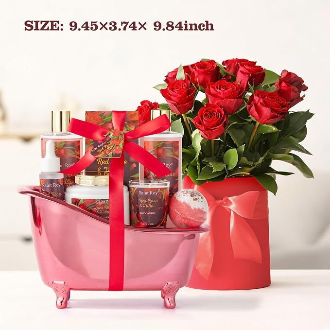 Gifts for Women, Birthday Gift Basket, Rose Bath and Body Gift Basket Set | Spa Gift Basket Gifts, spa kit Gifts for Her Mothers Day Bath & Body Set, Self Care Pamper Kit, Self-care baskets Mother Gift