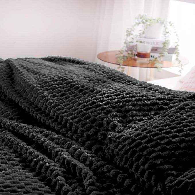 Puncuntex Black Throw Blanket 90"×90" inches Fuzzy 3D Jacquard Decorative | Flannel Fleece Super Soft Plush Cozy Blanket for Couch Sofa Chair Lightweight