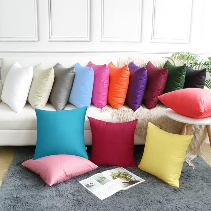 4-Pack 100% Cotton Comfortable Solid Decorative Throw Pillow Case,Thmyo Square Cushion Cover Pillowcase Sublimation Blank Pillow Covers DIY Throw Pillowcase for Sofa(18x18 inch/ 45x45cm,Lake Blue)