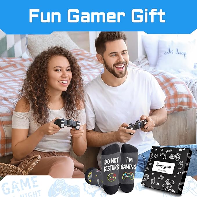 Gamer Gifts for Men - Gamer Stocking Stuffers for Teen Boys, Video Game Socks with Greeting Card and Keychain