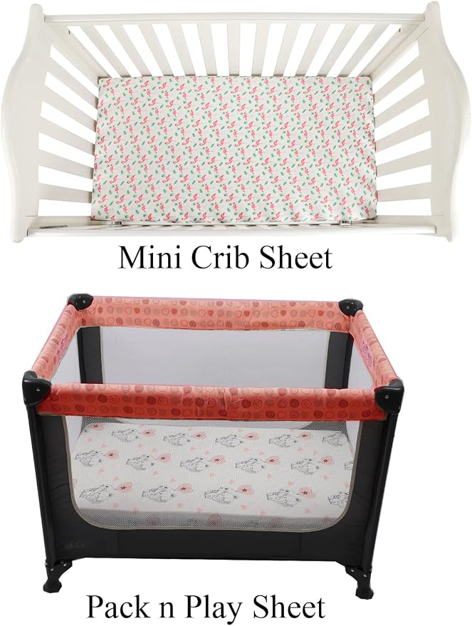Pack n Play Sheet Stretchy Fitted Portable Mini Crib Sheets Set 3 Pack,Playard Sheets Convertible Playard Mattress Cover,Ultra Soft Jersey Material,Flamingo Elephant & Lion