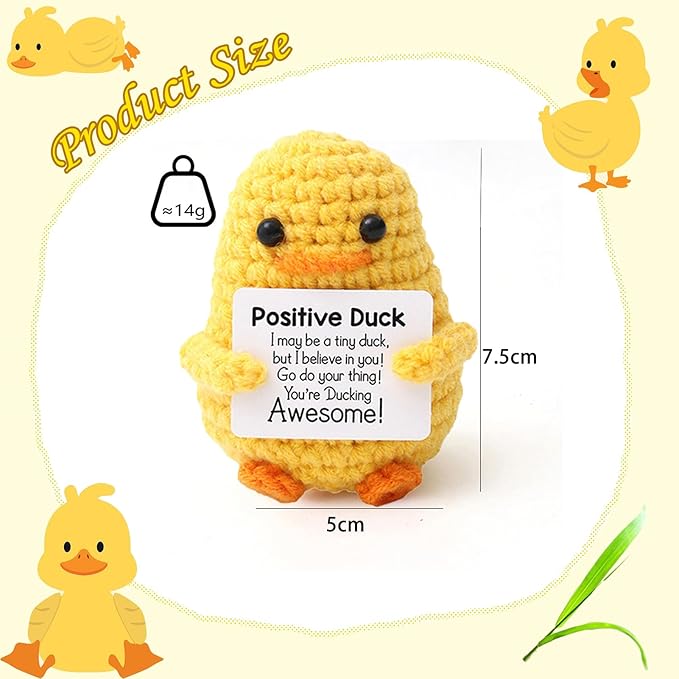 Birthday Gifts for Women Men Mon Dad,Positive Emotional Support Crochet Duck for Friends, Mini Cute Handmade Animal Stuff, Funny Christmas Easter Present, Office/Home Decor