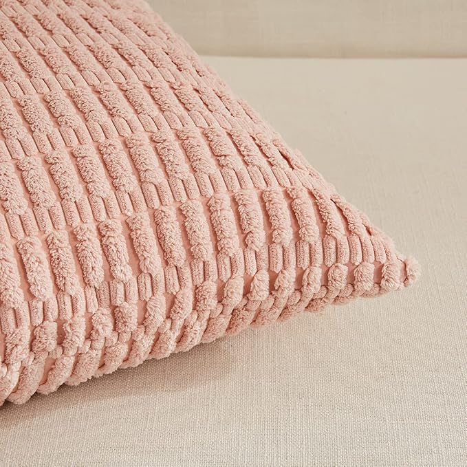 Fancy Homi 4 Packs Decorative Throw Pillow Covers for Living Room Couch Bed, Modern Farmhouse Boho Home Décor Accent Cushion Case, 14" x 14", Blush Pink