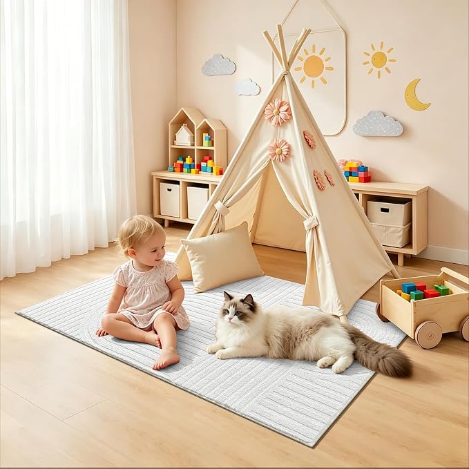 Pauwer 2x3 Area Rugs for Living Room, Modern Non Slip Washable Rug, White | Arch Pattern, Soft Fluffy, Neutral, Boho Accent, Solid Color Floor Carpet, For Kids Room Dining Room Nursery Entryway