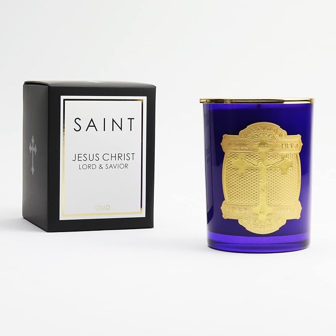 SAINT Lord Savior Jesus Christ Scented Candle with Prayer and Prayer Coin | Soy Coconut Aromatherapy Candle with 80 Hour Burn Time, Special Edition