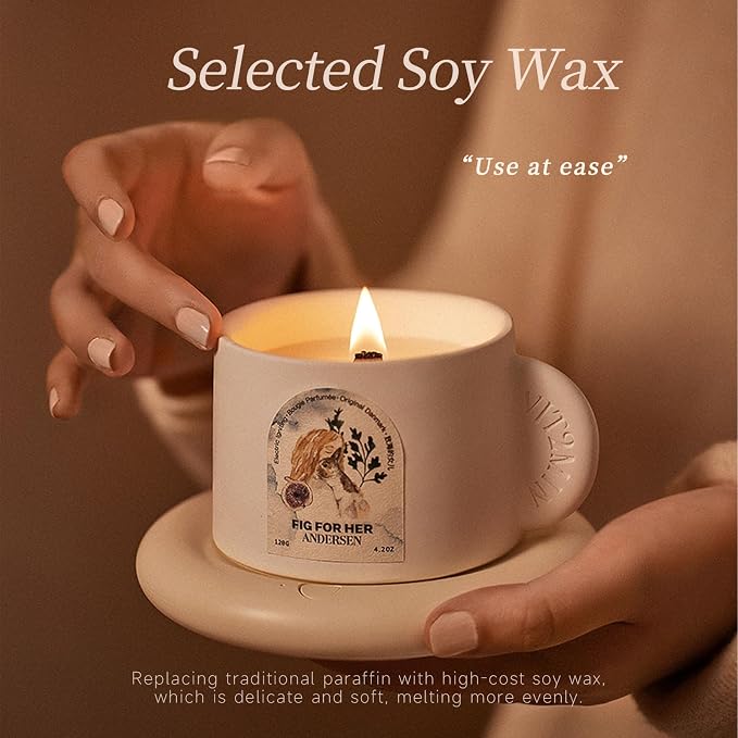 Electronic Ignition Scented Candles, 4.2oz Hand-Made Ceramic Jar Single Wick Candle Soy Wax Blend Aromatherapy Candles with 30 Hours of Burn Time(Fig for Her)