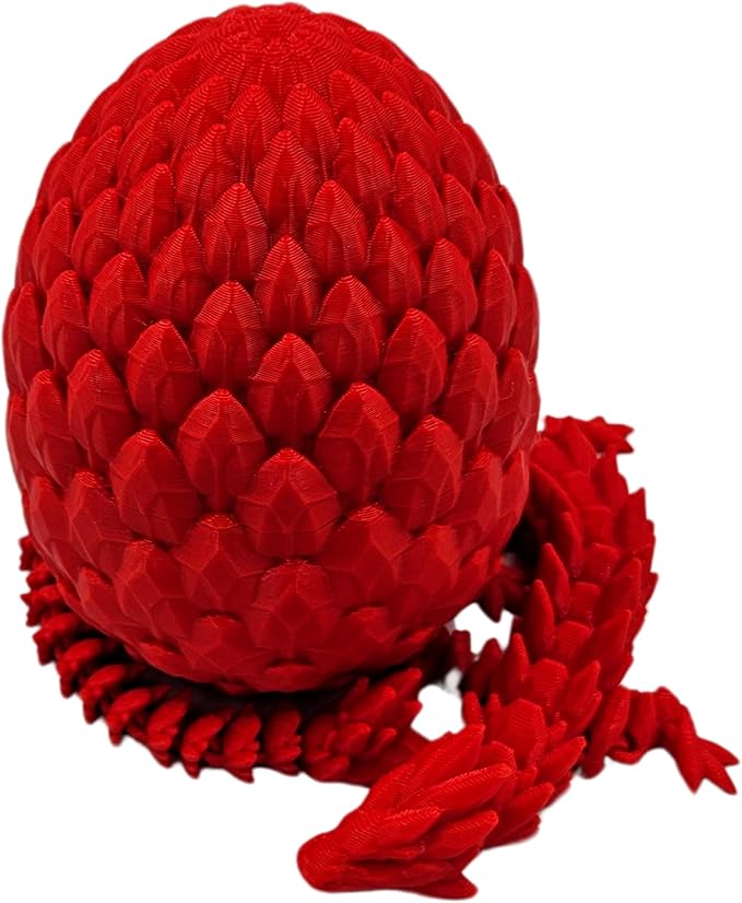 Surprise Dragon Egg Articulating Gemstone Dragon Fidget Figurine - 3D Printed Dragons Flexible ADHD, Autism, Relief Anxiety - Articulated Joints (Red)