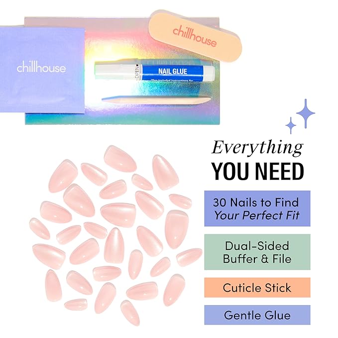 Chillhouse - Chill Tips, Press on Nails Kit - Baby Purrls (Almond) - 30 Nail Shapes & Sizes - Up to 2 Weeks of Wear - Customizable - Reusable - Latina Founded & Women Owned - Beauty & Self Care