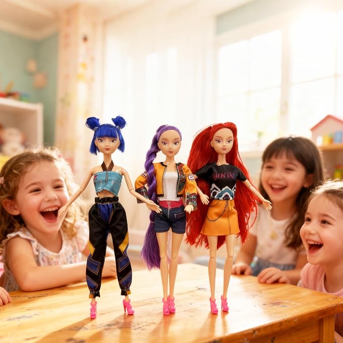 Kpop Demon Hunters Toys Action Dolls Set, 11.5-inch Poseable Dolls with Movable Joints, 3-Pack Collectible Model Toys for Fans and Kids Game Gift