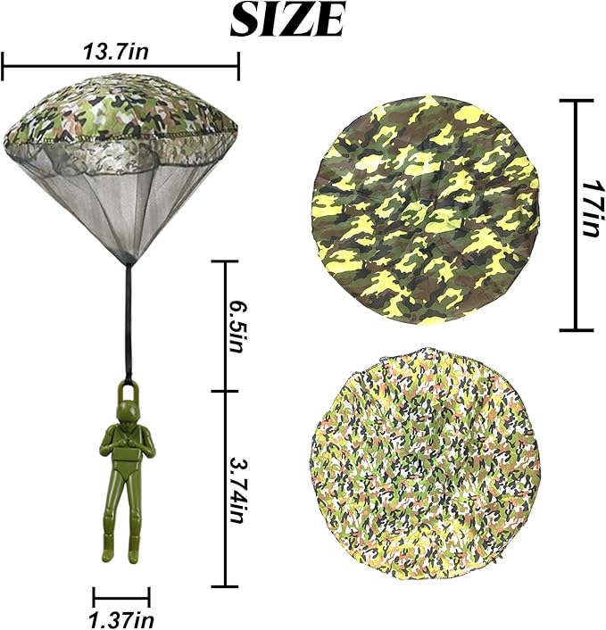6PCS Army Camo Parachute Toys Hand Throwing Kids Outdoor Games Toys ，Army Men Action Figures Tangle Free Throwing Toy Parachute Outside Gifts for Kids Ages 3-16
