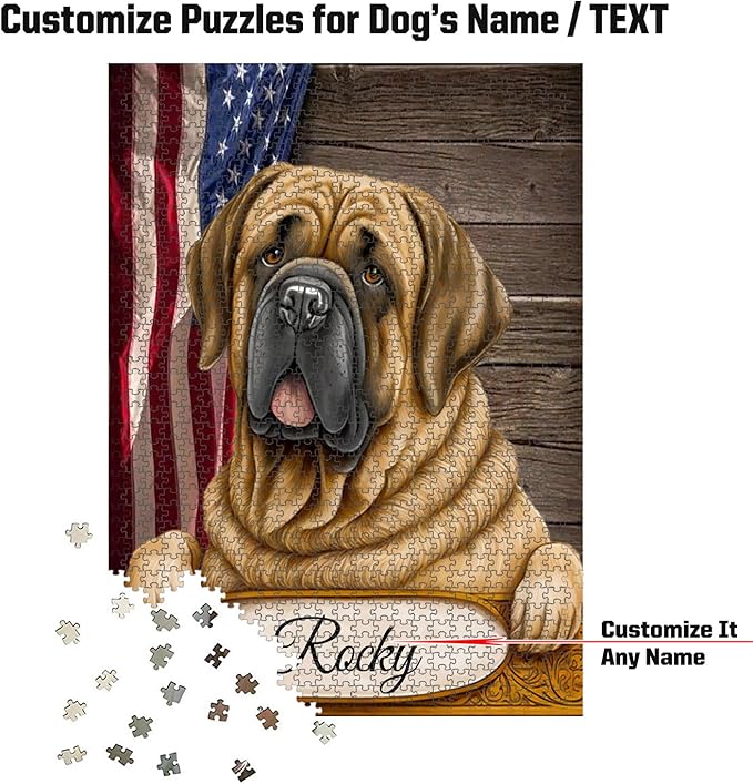 Custom Wooden Jigsaw Puzzles with Your Dog's Name on Spanish Mastiff Art Print - 300 500 1000PCS Puzzles Game and Home Wall Decor