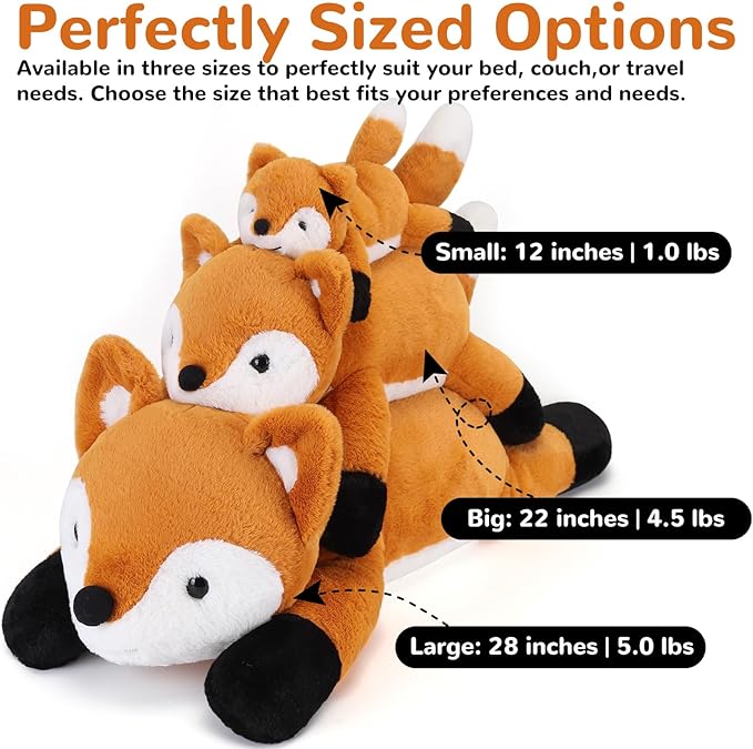 Fox Weighted Stuffed Animals - 22 Inch 4.5 Pounds Weighted Plushies Fox - Big Plush Stuffed Animals Pillow - Cute Plush Toys Gifts for Kids & Adults