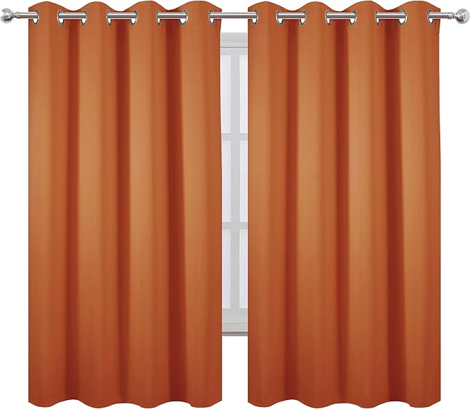 LEMOMO Orange Blackout Curtains 52 x 63 Inch Length/Set of 2 Curtain Panels/Thermal Insulated Room Darkening Blackout Curtains for Bedroom