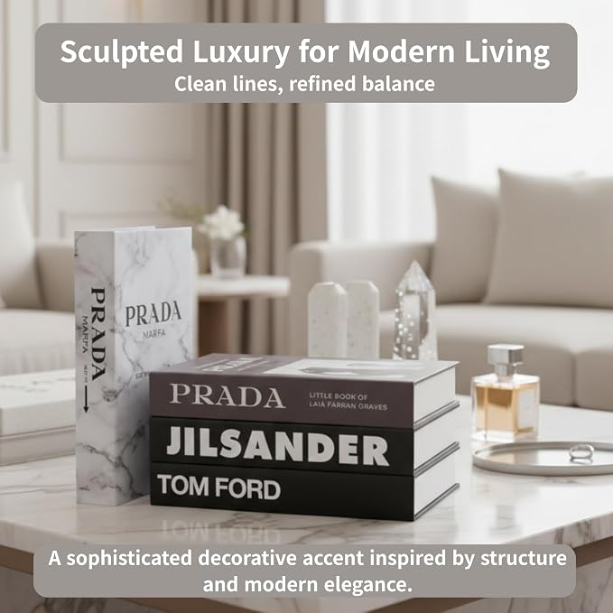 4 Pcs Decorative Books | Faux Marble Cardboard Coffee Table Decor | Minimalist Modern Look - Not Real, No Pages Inside - Arrives Flat, Tool-Free 2-Min Setup