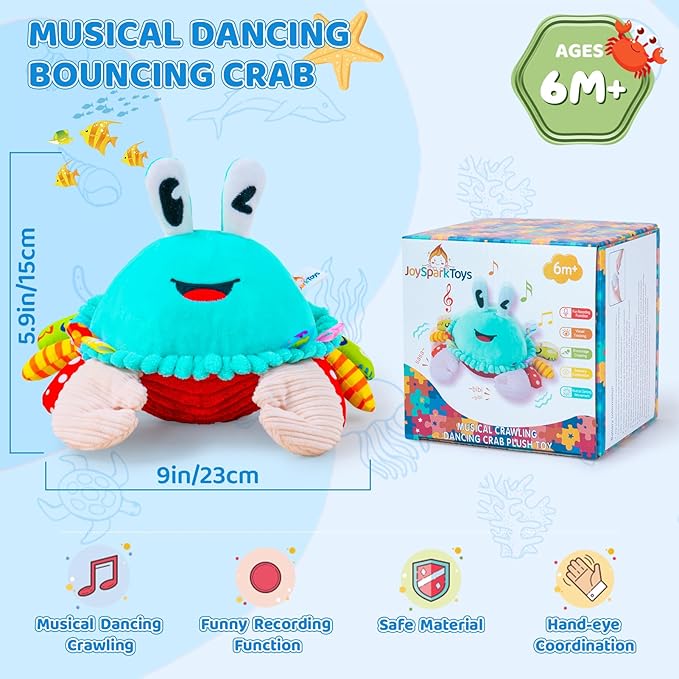Baby Toys 12-18 Months, Musical Crawling Crab Baby Plush Toy, 50 Songs & Recording Feature, Dancing Bouncing Interactive Baby Toddler Toys 6-12 Months, Tummy Time Toys 1 Year Old Gift Valentines Gifts