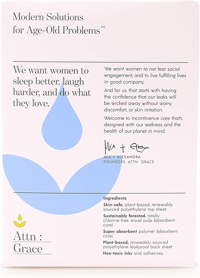 Attn: Grace Panty Liners for Women - 46 Liners – for Light Urinary Incontinence, Bladder Leakage or Postpartum - 100% Breathable & Plant-Based Materials Active Odor Control - Free from Harsh Chemicals