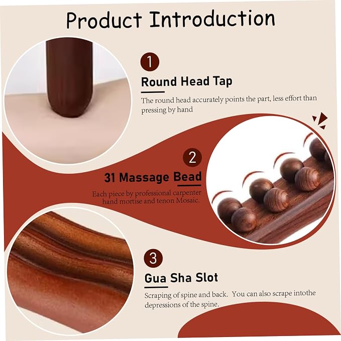 Wood Massage Tools 31 Bead Massage Stick Ergonomic Cellulite Massager with Handle Polished Massage Tools for Full Body Guasha