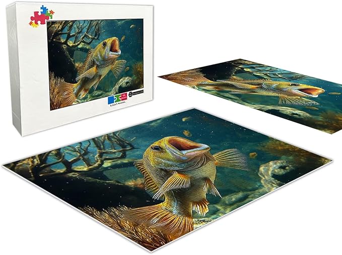 70 Piece Adult Jigsaw Puzzle, Largemouth Bass and Underwater Landscape Puzzle, Gift for Fishing Lovers