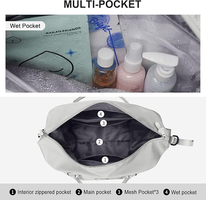 Travel Duffel Bag, Carry On Overnight Weekender Bags for Women | Travel Bag with Wet Pocket & Trolley Sleeve, For Spirit Airlines 18x14x8 Personal Item Bag