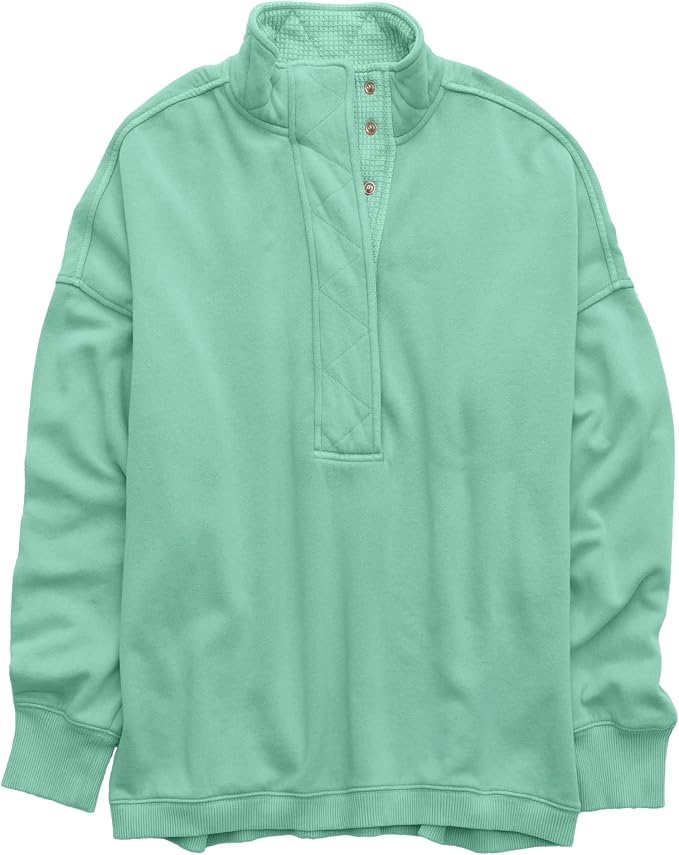 Gacaky Sweatshirt for Women Oversized Casual Long Sleeve Button Henley Neck Pullover Tops Fashion Outfits Clothes