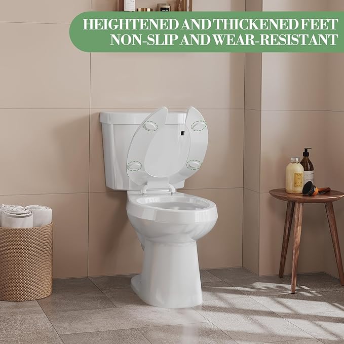 18.5 Inch Elongated Open-Front Toilet Seat, Commercial Heavy Duty Public Toilet Lid Without Cover, Never Loosen Design for Office, Church, Hospital Use (White)