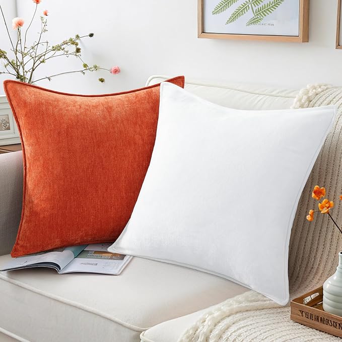 decorUhome Chenille Rust Velvet Throw Pillow Covers 12x20 Set of 2 | Fall Soft Lumbar Couch Decorative Modern Farmhouse Pillow Cases with Elegant Design for Sofa Bed Living Room Home Decor