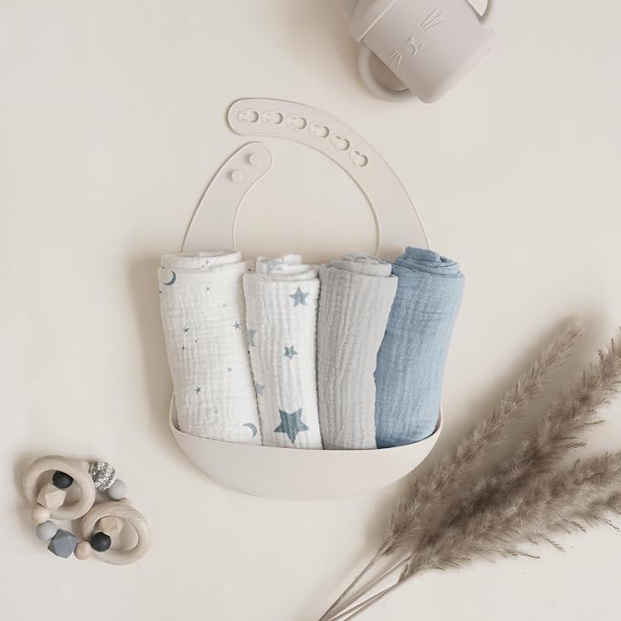 Konssy Baby Muslin Washcloths 7-Pack, 100% Cotton Baby Bath Washcloths, Soft & Absorbent Wash Cloths and Burp Cloths for Newborn Kids Girls & Boys, 11x11 inches